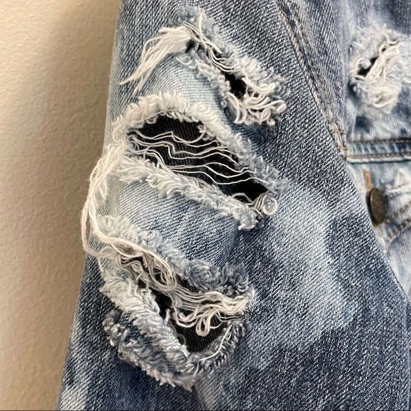 LOFT Custom Upcycled Bleached/Distressed Denim Jacket - Picture 12 of 15